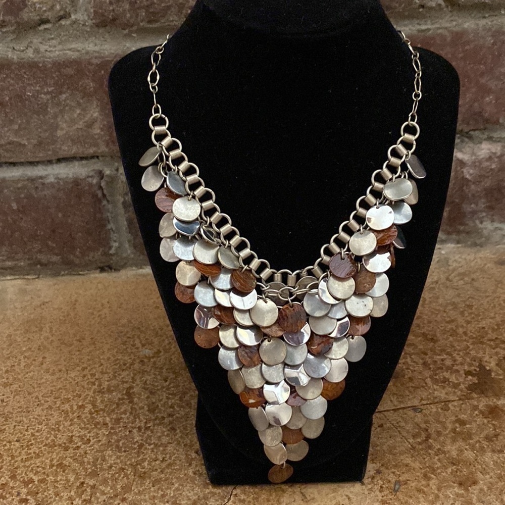 Chico’s silver and shell‎ waterfall bib collar Statement necklace
